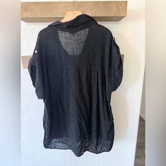 Nanette Lepore|Black Casual Button-Up Top in short sleeve,gauze beachy style•••L - Picture 6 of 13